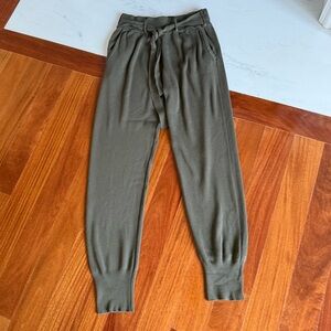 Zara Women Joggers Pant Knit Dark Olive Green Khaki Ribbed Joggers Pants Size S